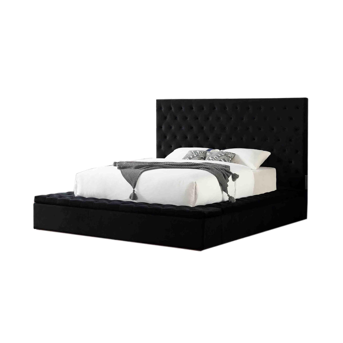 Yumi Upholstered Velvet Low Profile Platform Bed, King, Black - side view