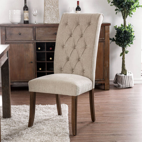 Marshall Rustic Button-Tufted Scroll Back Dining Chairs (Set of 2) - Beige Upholstery - 61aa294bd7191fb05202c583418405fed53b5331_CM3564A_SC_1_1