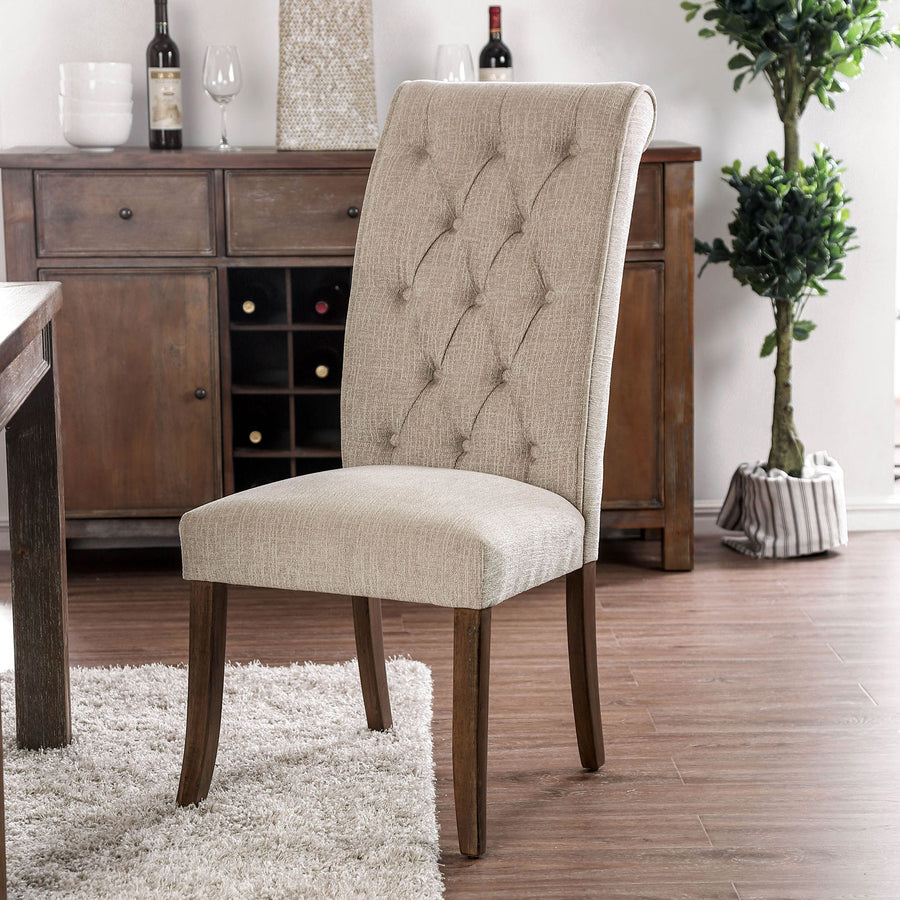 Marshall Rustic Button-Tufted Scroll Back Dining Chairs (Set of 2) - Beige Upholstery