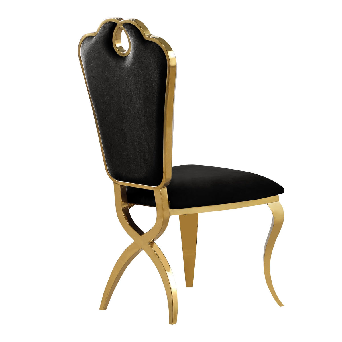 Leona Contemporary Velvet Royal Dining Chair with X-Shaped Gold Legs - detail view