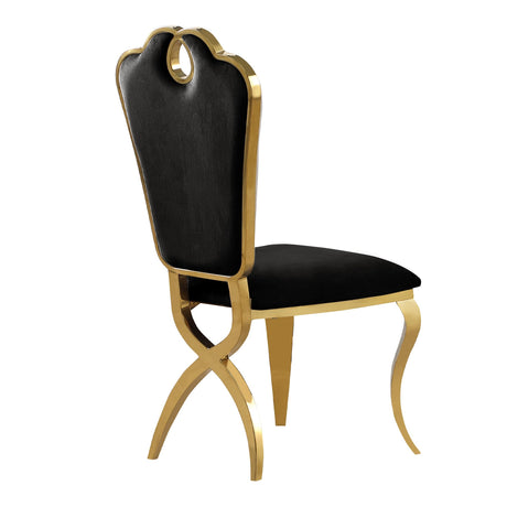 Leona Contemporary Velvet Royal Dining Chair with X-Shaped Gold Legs - detail view
