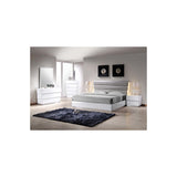 5-Piece Florence White Lacquer and Gray Leather Headboard Bed Set, Eastern King - front view