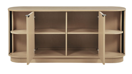 Halcrest 62" Mid-Century Fluted Sideboard Buffet in Light Oak - room setting