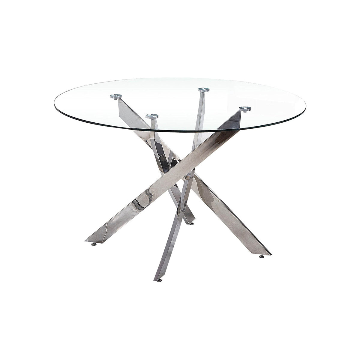 Mirage Top Mid-Century Modern Round Glass Dining Table Only in Stainless Steel