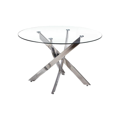 Mirage Top Mid-Century Modern Round Glass Dining Table Only in Stainless Steel