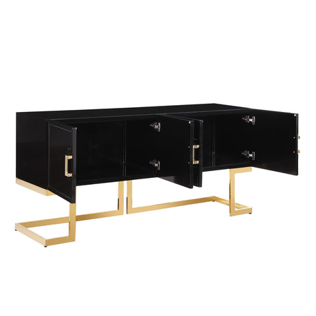 Tommy Contemporary High Gloss Lacquer Sideboard/Buffet with Gold Handles in Black - room setting