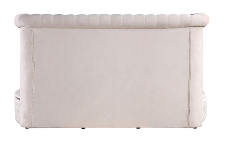Lexi Round Upholstered Velvet Platform Bed Frame, California King, Beige - angle view