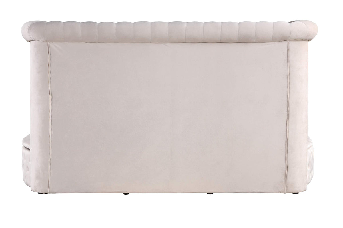 Lexi Round Upholstered Velvet Platform Bed Frame, California King, Beige - angle view - Beige