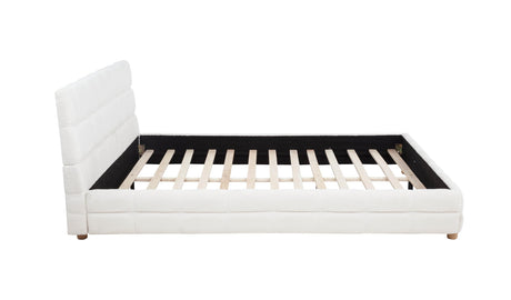 Ctalon Queen Fleece Upholstered Bed Frame, Low Profile in Cream - angle view
