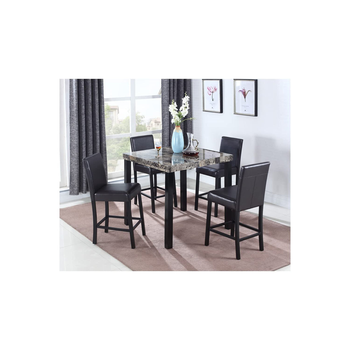 Melissa 5-Piece Faux Leather Counter Height Set in Black/Espresso - front view