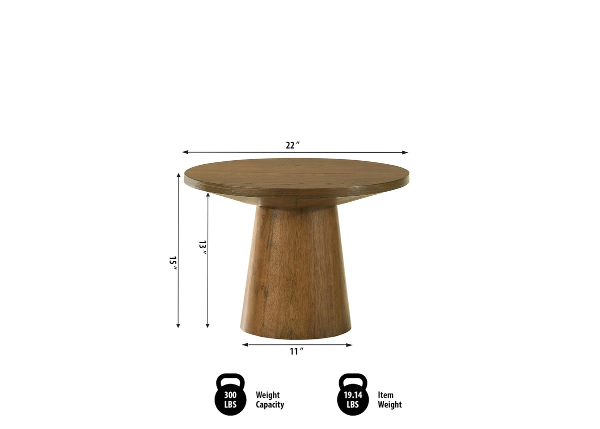 Terra 22" Round Pedestal End Table in Walnut - side view