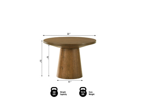 Terra 22" Round Pedestal End Table in Walnut - side view