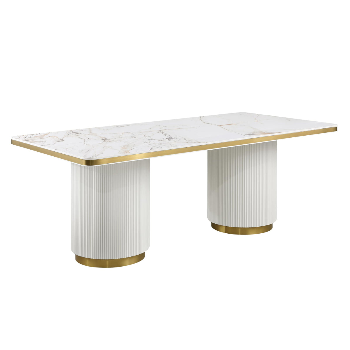 Trandell 79" Modern Glam Rectangle Faux Marble Top Dining Table