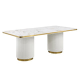 Trandell 79" Modern Glam Rectangle Faux Marble Top Dining Table - White