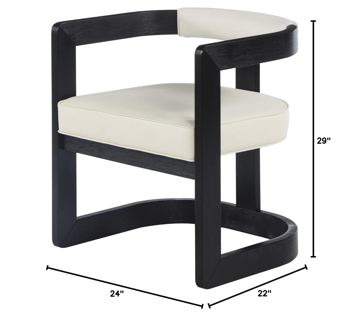 Bjorn Mid-Century Modern Wooden Dining Faux Leather Cushions, 1 Chair in Cream With Black Legs - side view