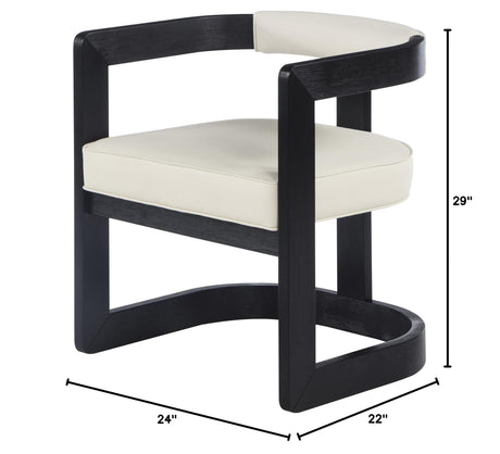 Bjorn Mid-Century Modern Wooden Dining Faux Leather Cushions, 1 Chair in Cream With Black Legs - side view