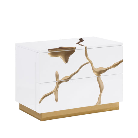 Trevello Modern High-Gloss Lacquered Left Nightstand, 2 Handle-Less Hand-Pull Drawers for Ample Bedroom Storage in…