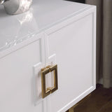 Tommy Contemporary High Gloss Lacquer Sideboard/Buffet with Gold Handles in White - close-up