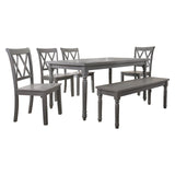 Paige Transitional Wood Frame 6 Pcs Dining Set with Bench in Rustic Grey - front view