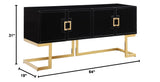 Tommy Contemporary High Gloss Lacquer Sideboard/Buffet with Gold Handles in Black - side view