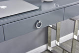 Grey Modern Computer Office Desk with Lacquered Grey Top, Silver Base & 3 Storage Drawers - detail view