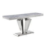 Chihiro Contemporary Grey Rectangular Stone Console Table in Silver