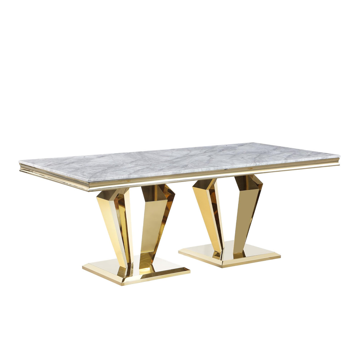 Chihiro Contemporary Grey Rectangular Stone Dining Table in Gold