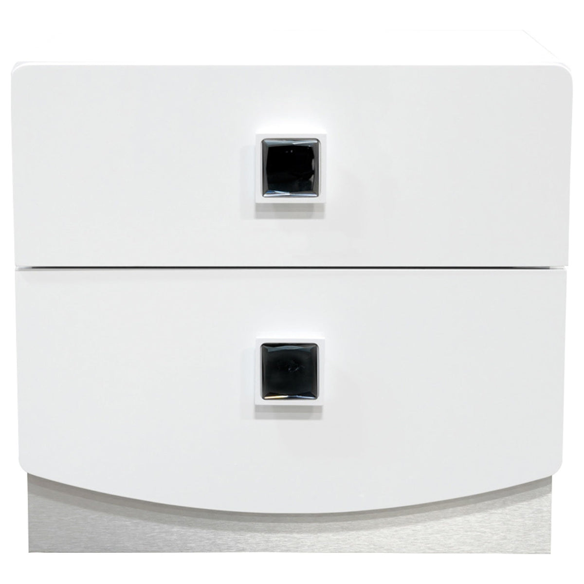 France 20" Modern 2-Drawer Nightstand with Mirrored Square Handles, High Gloss White Lacquered Frame - front view