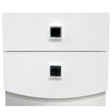 France 20" Modern 2-Drawer Nightstand with Mirrored Square Handles, High Gloss White Lacquered Frame - front view