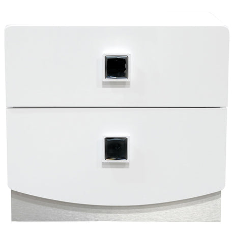 France 20" Modern 2-Drawer Nightstand with Mirrored Square Handles, High Gloss White Lacquered Frame - front view