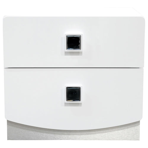 France 20" Modern 2-Drawer Nightstand with Mirrored Square Handles, High Gloss White Lacquered Frame