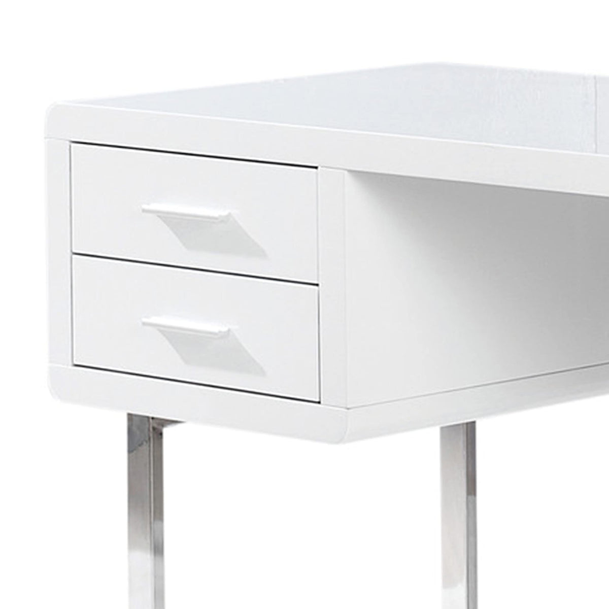 Modern High Gloss Lacquer New Computer Desk in White - detail view