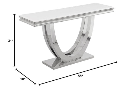 Trinidad Contemporary White Rectangular Stone Console Table in Silver - side view
