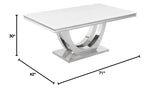 Trinidad Contemporary White Rectangular Stone Dining Table in Silver - side view
