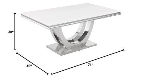 Trinidad Contemporary White Rectangular Stone Dining Table in Silver - side view