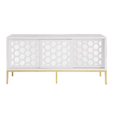 Teodoro Contemporary Lacquer Sideboard with Storage, Polished Gold Legs in White - detail view