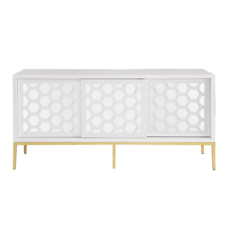 Teodoro Contemporary Lacquer Sideboard with Storage, Polished Gold Legs in White - detail view