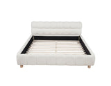 Ctoria Queen Burlap Bed Frame with 30" Curved Block-Style Headboard, Low Profile in Cream - detail view