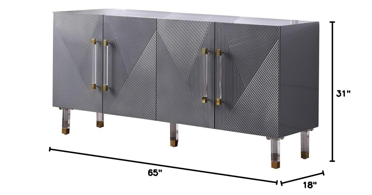Tyrell High Gloss Lacquer Sideboard/Buffet with Gold Accents in Grey - side view