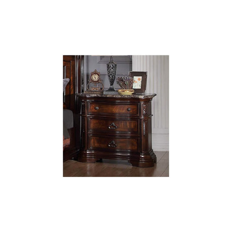 Bathory 3 -Drawer Walnut Solid Wood Nightstand 30 in. H x 32 in. W x 18 in. D B1003WN - front view