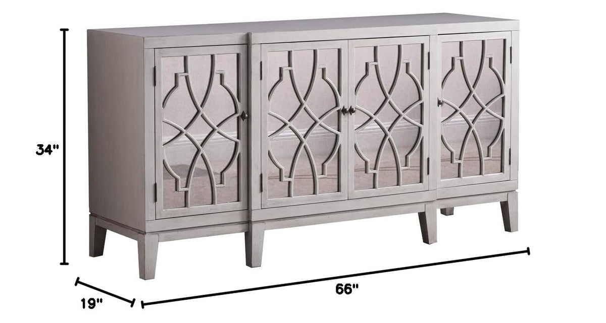 Tiffany Cottage Style Mirrored Sideboard in Antique Beige - side view