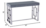 Grey Modern Computer Office Desk with Lacquered Grey Top, Silver Base & 3 Storage Drawers - side view