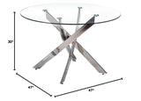 Mirage Top Mid-Century Modern Round Glass Dining Table Only in Stainless Steel - side view