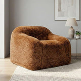 Vander Boneless Barrel Accent Chair in Cedar Brown Faux Fur