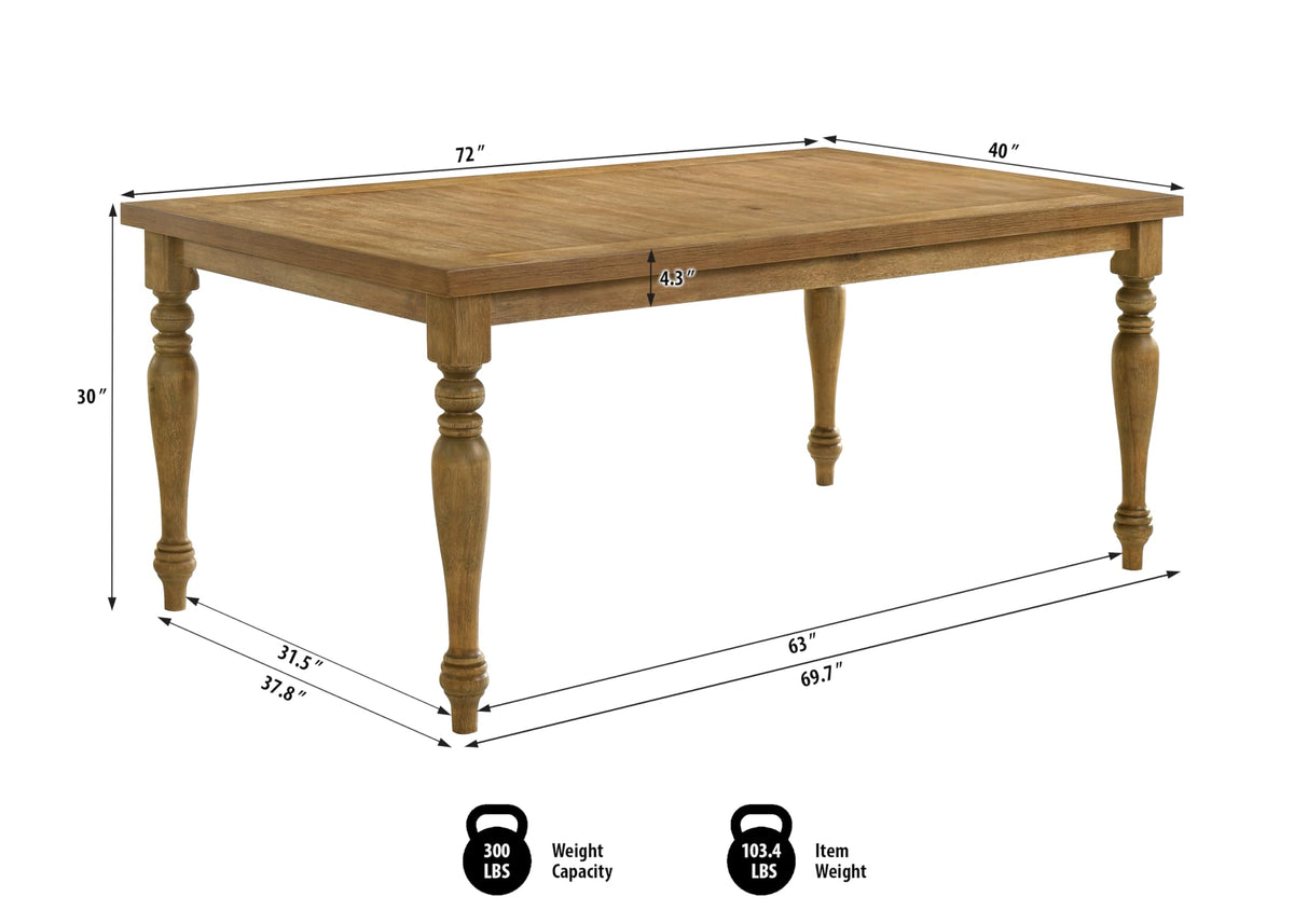 Huntington 72" Transitional Rectangle Dining Table - side view