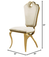 Leona Contemporary Velvet Royal Dining Chair with X-Shaped Gold Legs - side view - Cream