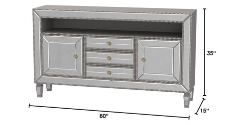 Byron Mirrored Glam Stand Supports up to 65" Tvs in Silver - side view