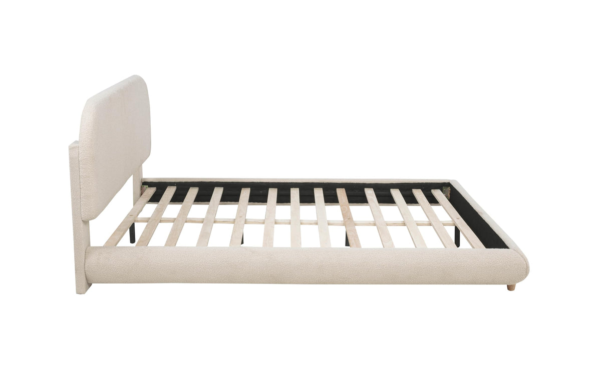 Cteris Queen Fleece Upholstered Bed Frame, Curved Side Rails and Footboard in Cream - angle view