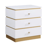 Terry Contemporary Gold Side Table with Clear Acrylic Handles in White