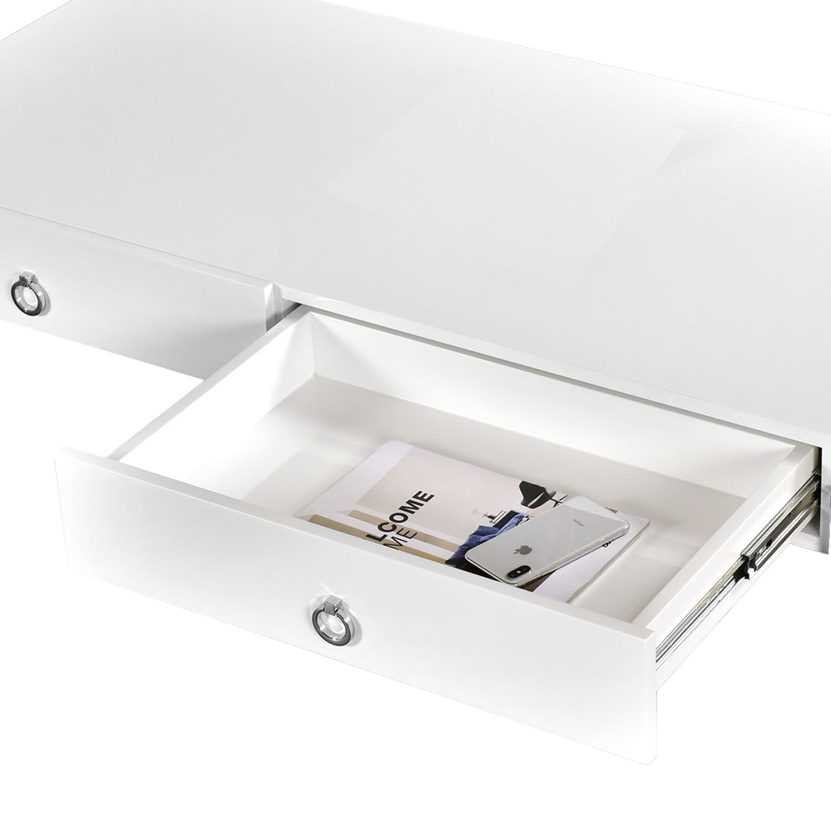 New Modern Desk, White/Silver - detail view